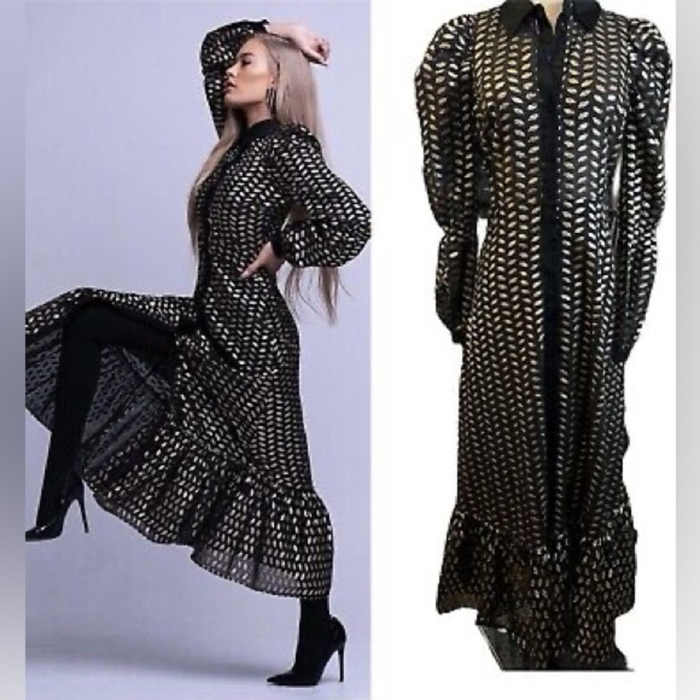 NWT Zara Women's Black and Gold shirt Dress XL fits L